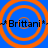 Four identical orange concentric circles on blue background with "Brittani" text and asterisks in black pixelated font.