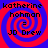 Four identical display red and blue spiral patterns with black text reading 'katherine hohman = JD Drew' in pixelated font