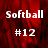 Red background with white text reading "Softball" and "#12" in a , featuring one gray