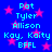 Blue background with pink stars and cyan text listing names in two