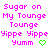 Pixelated text and heart symbols arranged in a contact sheet of two identical animated frames with pink and green colors on white background.