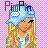 Pixelated cartoon-style buddy icon featuring a blonde woman with long hair wearing a blue hat, yellow outfit, and white shirt, set against a pink checkered background with "Pimpin" text above her head in red and blue letters.
