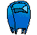 Blue cartoon character with yellow accents performs sequential actions including holding a banana, turning its head, and changing posture