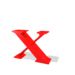 Red 3D X-shaped objects in various orientations with shadows on white background, some showing internal structure.