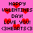 Pixelated pink background with red hearts and black text reading 'HAPPY VALENTINES DAY! LOVE YOU! <3HEARTS<3' repeated twice in a pattern