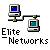 Pixel art icon showing two connected computers with blue and teal screens, labeled "Elite Networks" in blocky text below.