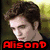 Two pixelated character portraits with overlaid text labels, one labeled 'Alison' and the other 'Edward', next to a 'Loves Edward Cullen' graphic with a heart symbol.