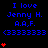 Blue text on black background reads "I love Jenny H. A.A.F. <3333333" with red heart symbols appearing and multiplying in three