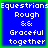 Four identical blue squares with white text reading "Equestrians Rough && Graceful together" on a green background, arranged in a