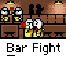 Pixelated bar scene with two cartoon characters fighting, repeated three times per , labeled 'Bar Fight' below each sequence