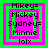 Four identical pixelated images arranged in a , each showing text within nested square borders on a bright green background