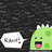 Green cartoon creature with white spikes, pink tongue, and green spots appears in multiple positions against dark textured background.