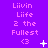 Purple background with repeated pink text "Liivin Liife 2 the Fullest" and heart symbol, featuring animated white sparkles that change position across frames.