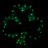 Two side-by-side animated frames of a green shamrock-shaped icon with glowing pixelated leaves on black background, showing sequential leaf movement.