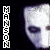 A 3x3 contact sheet of animated frames showing a pale face with dark eye makeup and the word "MANSON" in vertical pixelated text on the left side, displayed against a black background with gray transparency at bottom-right.
