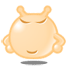 Animated cartoon character with peach skin, closed eyes, and two small horns displays changing facial expressions including tears and mouth shapes.