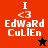 Four display text 'I <3 Edward Cullen' with a star symbol; top-left and bottom-right have red backgrounds, top-right and bottom-left have brown backgrounds