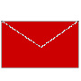 Red envelope animation with white flap opening to reveal a cartoon character with red hair, green headband, and brown shell-like object, then closing back to red envelope.