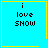 Four identical cyan squares with yellow borders display "i love SNOW" text; two squares have small yellow symbols in bottom-right corners.