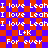 A static pixel art image with red and blue checkered background displaying repeated text "I love Leah" in white, plus "L+K" and "For ever" in the center.
