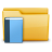 Yellow folder with blue book icon inside, rendered in pixelated style with gradient shading on folder edges.