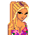 Pixelated cartoon woman in bikini with blonde hair, showing full body and partial views including legs on sand with bottle.