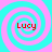 Four identical spiral patterns with alternating cyan and pink rings, each containing the red text 'Lucy' at center.