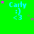 Green background with repeated 'Carly :) <3' text and pink stars in a pattern