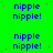 identical blue text 'nipple nipple!' repeated across a bright green background with scattered pink dots, one partially obscured by a gray rectangle