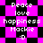 Pixelated icon with alternating black and bright pink backgrounds displaying text and emoticon in two distinct layouts.