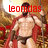 Pixelated image of a muscular figure in red cape and dark shorts, with bold red text 'leomidas' overlaid at top.