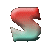 A red-to-cyan gradient S-shaped icon with a 3D beveled effect, displayed in six positions showing subtle animation changes