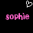 Pixelated pink text 'sophie' appears twice on black background with white heart symbol above.