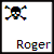 Pixelated icon with skull and crossbones symbol above the name 'Roger' in stylized text.