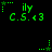 Green pixelated text and star symbols animate on a black background with repeated patterns.