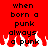 Red background with black pixelated text reading 'when born a punk always a punk' and white-red flame graphics at the bottom.