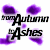 Animated contact sheet of five 50x50 pixel AIM buddy icons showing "from Autumn to Ashes" text with colored particle effects in purple, blue, green, yellow-green, and red across frames.
