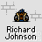 Pixelated character icon with speech bubbles displaying sequential text phrases above the name Richard Johnson.