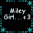 Static pixel art displays four identical with 'Miley Girl... <3' text and cyan decorative borders on black background