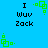 Blue background with black text "I wuv Zack" and green square patterns in four corners, showing animation changes between frames.
