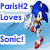 Six pixelated Sonic the Hedgehog images arranged in a , with text reading "ParishN2 Loves Sonic!" on the top-left