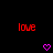 Red 'love' text and purple heart symbols on black background with gray corner element.