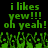 Green pixelated text on black background with repeated phrases and green hand-like shapes at bottom.