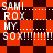 Pixelated text 'SAMI ROX MY SOX!!!!!!' on red and black checkered background with diamond pattern overlay.