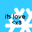Four identical pixelated snowflake icons with text 'its love. <x3' on a blue background, each showing slight variations in snowflake shape and text clarity.