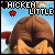 Animated icon of a character in brown pants and shirt with hands clasped, set against a blue sky background; text 'CHICKEN LITTLE' appears at the top.