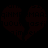 Dark red heart-shaped icon with repeated text overlays in a pixelated style, appearing as a static image with no visible animation changes.