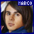 nine identical pixelated images showing a person with brown hair and blue clothing, each labeled 'MARCO' in white text on a dark blue border