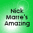 Green background with four identical displaying 'Nick Marre's Amazing' text in black pixelated font with white glow effects