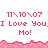 Pixelated pink text repeats 'I Love You, Mo!' with '11\10\07' above on white background, bordered by pink wave pattern.